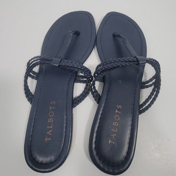Talbots Womens 8 Navy Cece Braided Flip Flop Flat Sandals Summer - Picture 1 of 11